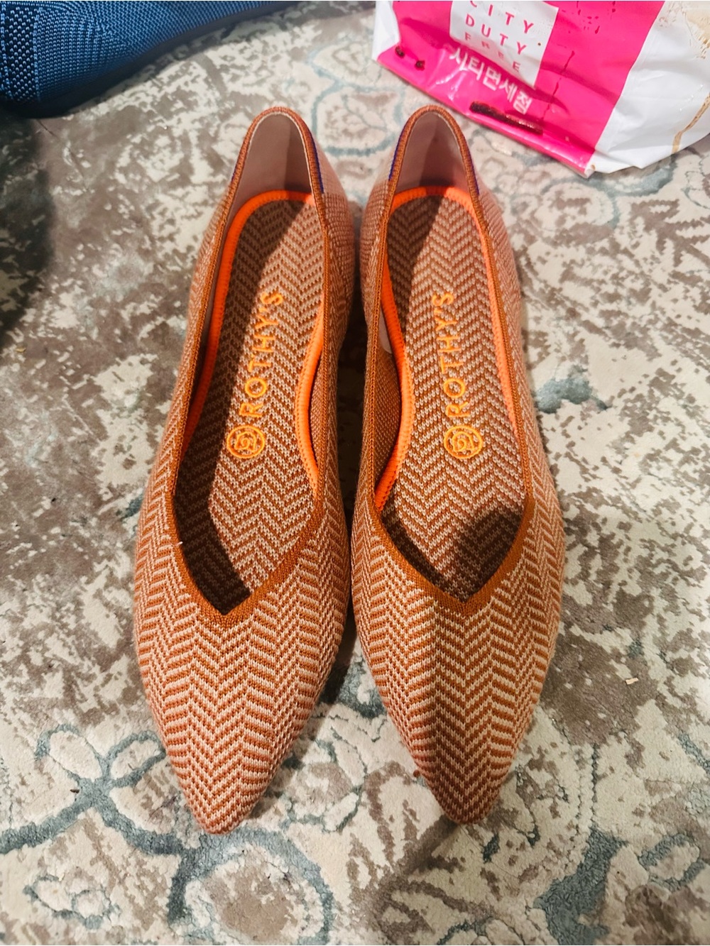 Rothy's Pointed Toe Flats in Burnt Orange Herringbone